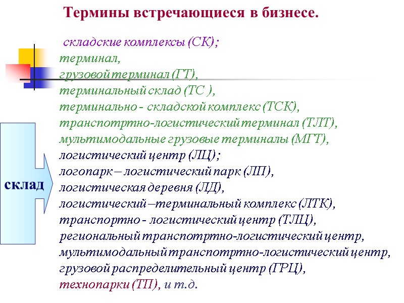 складские комплексы (СК);           